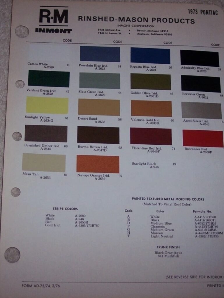 1973 GTO colors